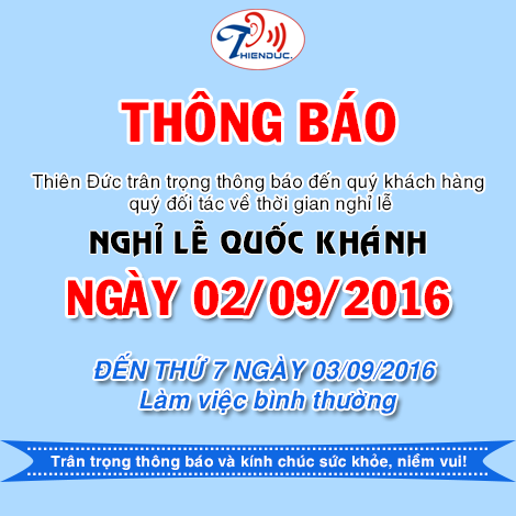 Thông báo nghỉ lễ 02-09-2016 Thiên Đức